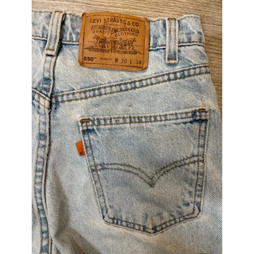 Vintage 80s Orange Tab Levi's 505 Jeans Thrashed Distressed Cropped 28x25 Grunge